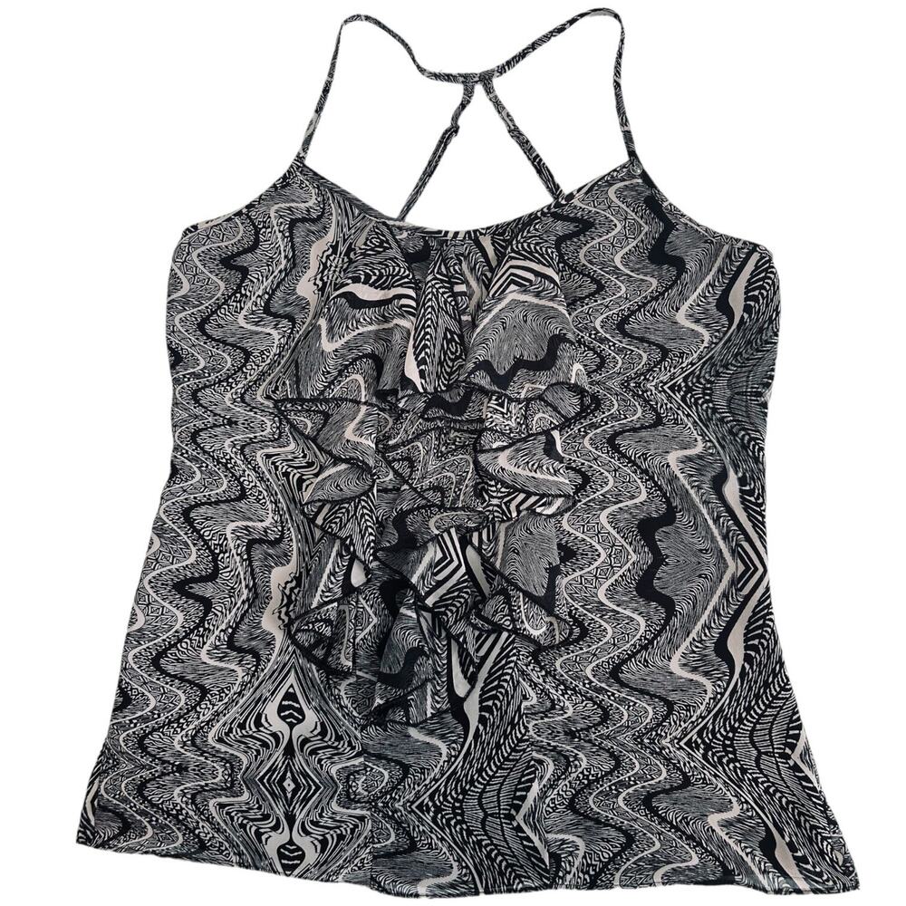 GUESS Cami Tank Top Sz XS Black Abstract Swirl Flowy Fairy Whimsigoth Grunge